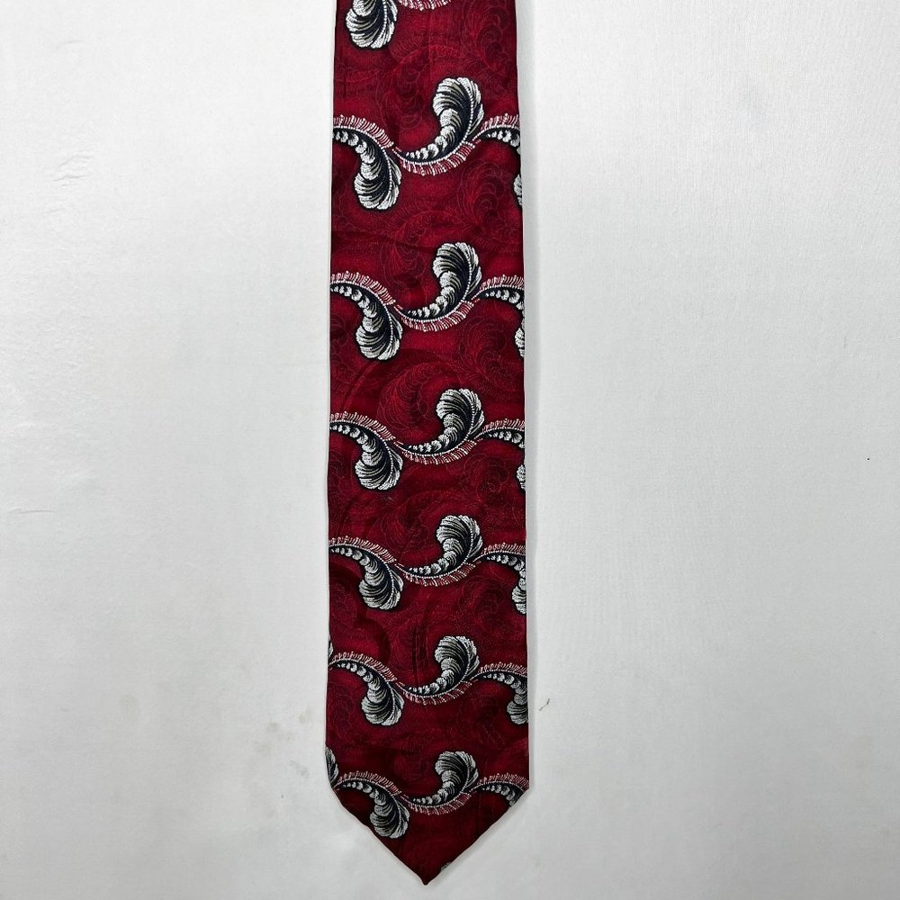 Evan Picone Men’s Necktie 4” Maroon Black Gray Feathers 100% Silk Made in USA